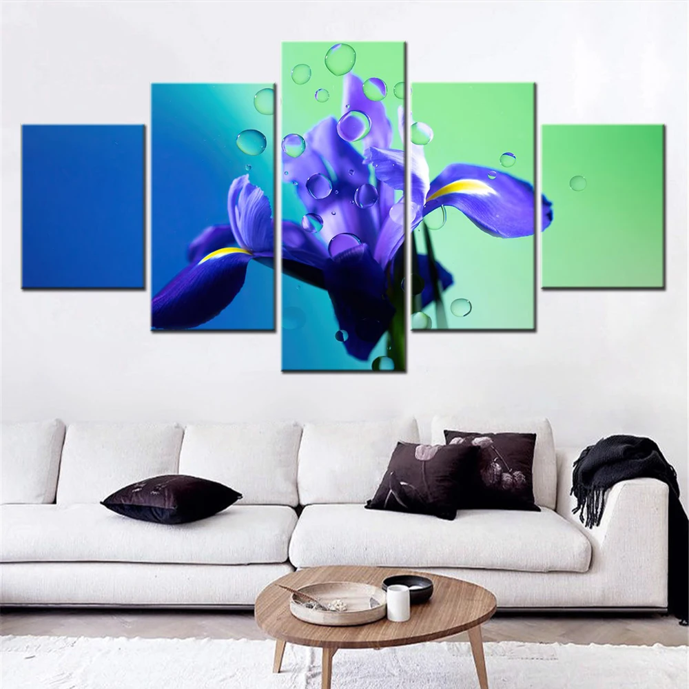 

5 Pieces Color Canvas Wall Arts Painting Flowers Iris Flower Purple Wallpaper Home Decor Poster Picture Print For Bedroom