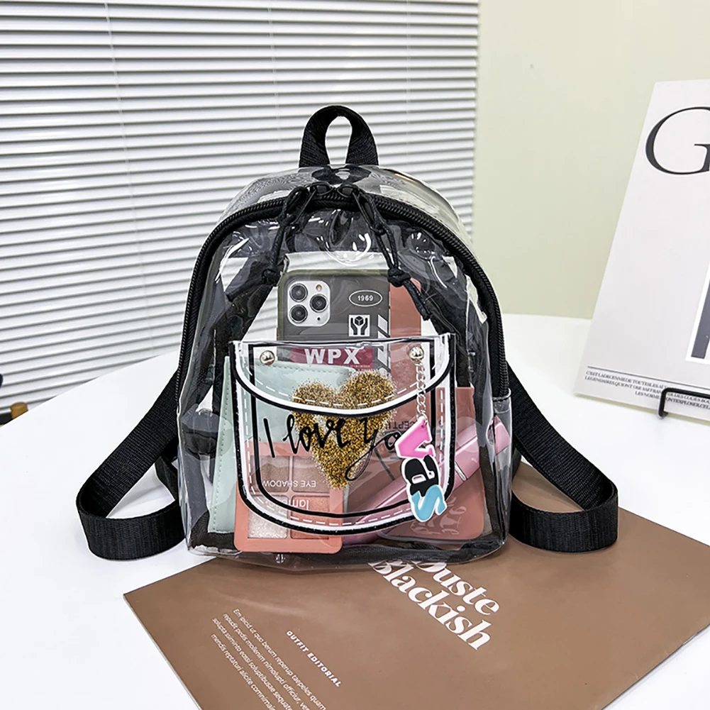 Women Clear Shoulder Bag PVC Casual Travel Backpack Adjustable Strap See Through Backpack Female Daily Use Backpack