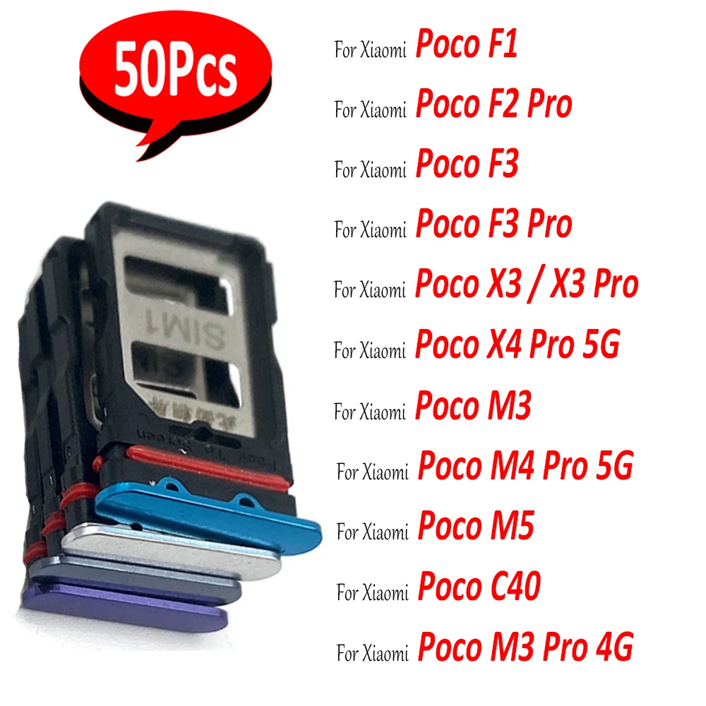 50Pcs，NEW Micro Nano SIM Card Holder Tray Chip Slot Holder Adapter Socket For Xiaomi Poco X3 F2 F3 X4 M4 X6 M6 Pro 4G M3 F1 C40