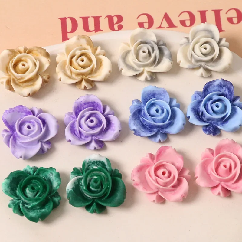 5pcs summer tie-dye feeling smudge two-tone frosted rose DIY resin accessories earrings hairpins