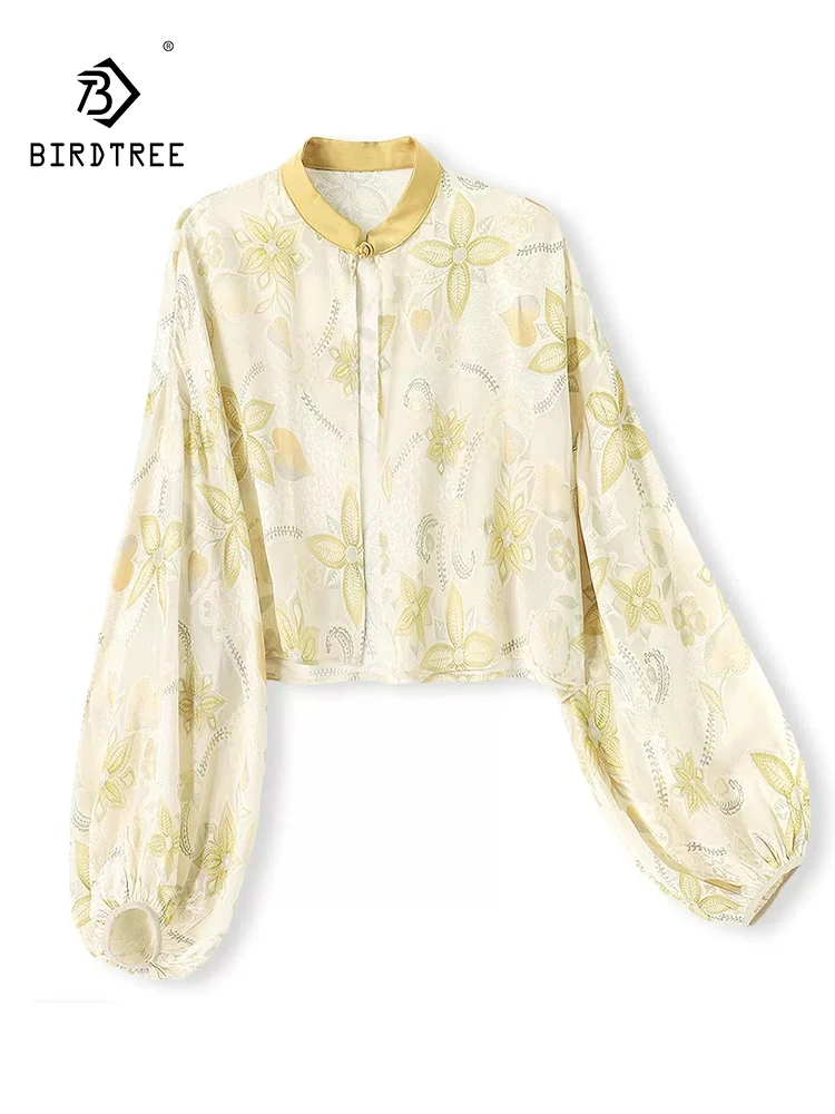 

Элегантное короткое пальто BirdTree-Silk, с рукавами-фонариками и цветочным принтом, женская повседневная тонкая свободная одежда для защиты от солнца, лето 2026 C64363CC