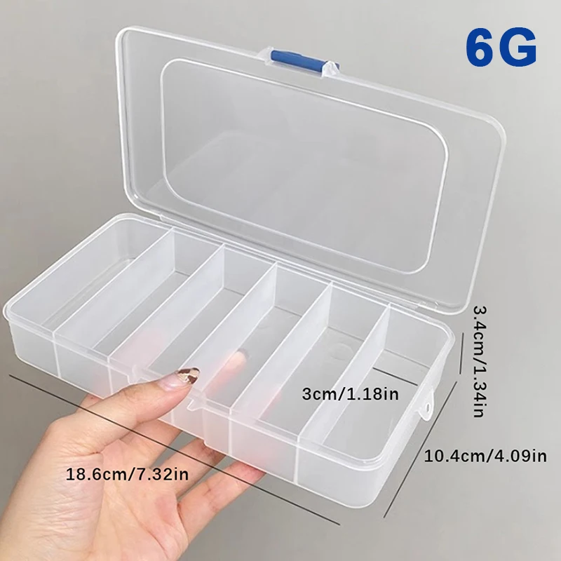 つけまつげエクステ収納ボックスカバー付き、透明、長方形、垂直、5、6グリッド、接着剤ピンセットホルダー、メイクアップオーガナイザー