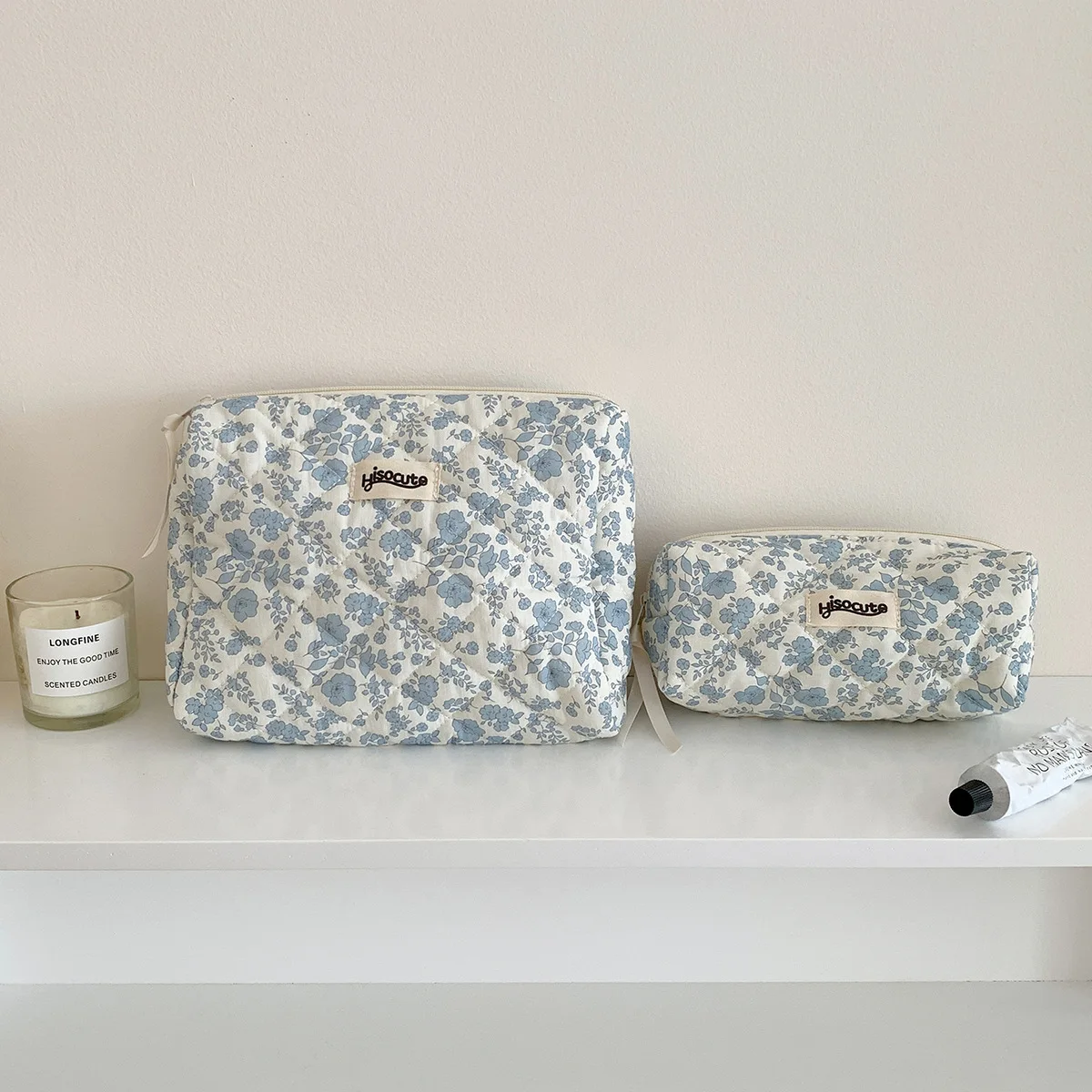 1pc, elegante padrão floral acolchoado saco de maquiagem-bolsa de armazenamento multifuncional, organizador de higiene pessoal portátil, saco de acessórios de viagem