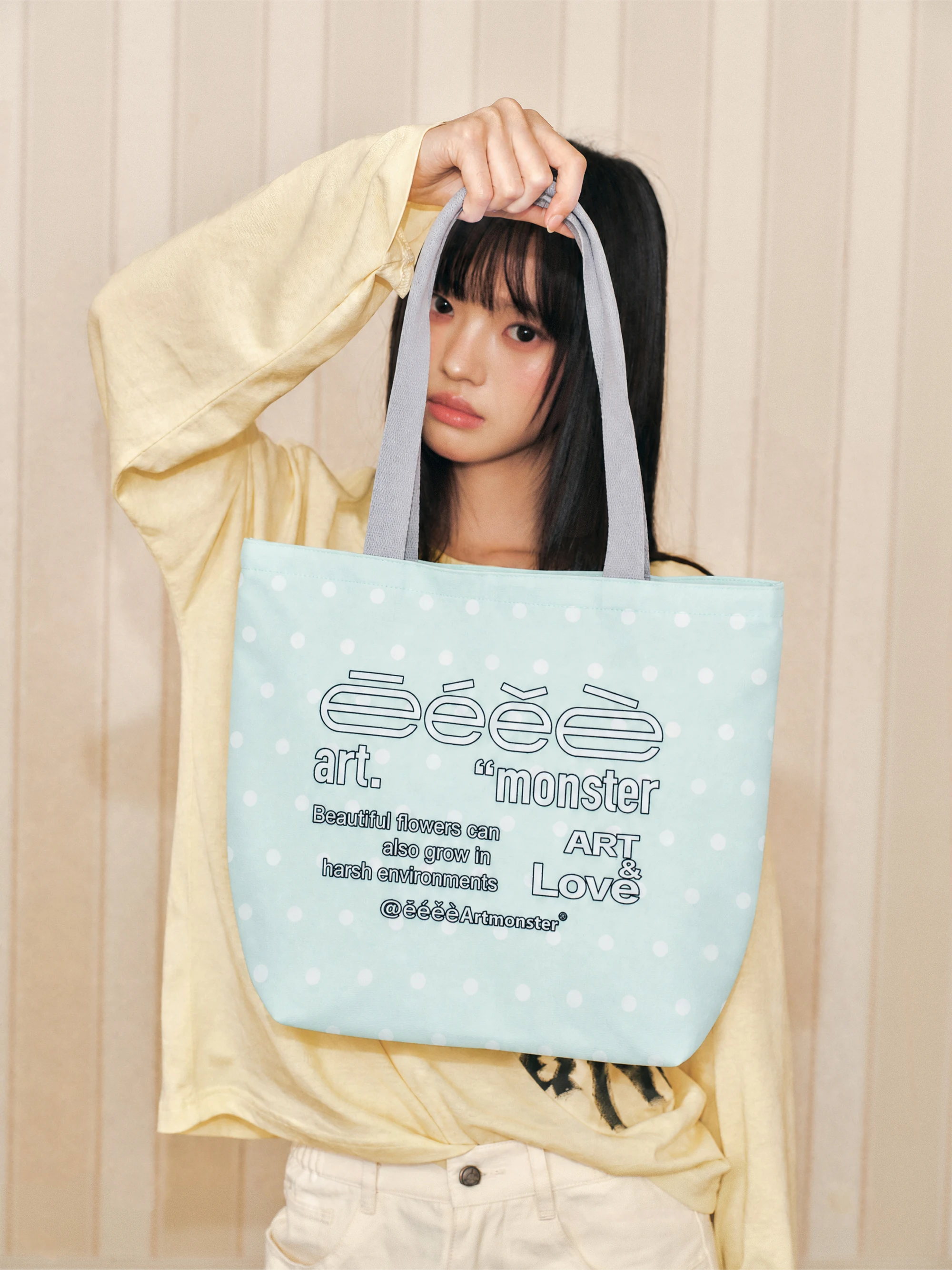 Dopamine Color Polka Dot Canvas Tote Bag Single Shoulder Bag Basic Slogan Handbag EeeAronster Macaron Trend Autumn New Bag
