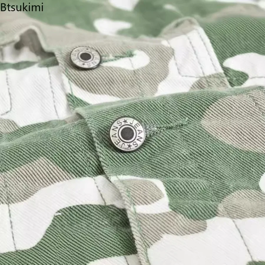 2025 New Men's Camouflage Printed Denim Jackets Spring Autumn Long Sleeve Lapel Button-up Casual Jean Coats Fashion Men Clothing