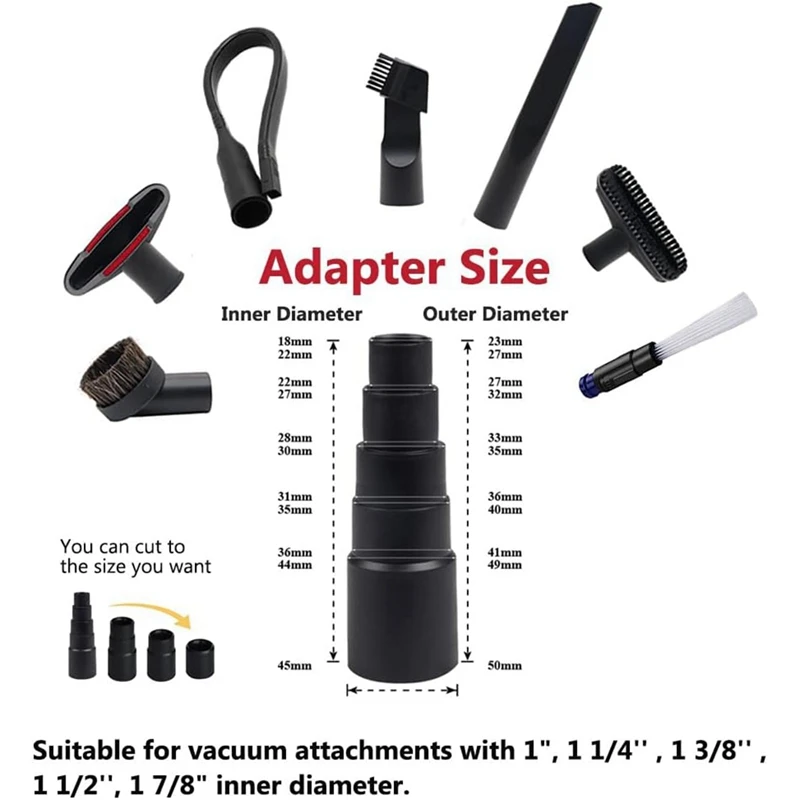 A44F-11PCS Universal Vacuum Attachments 1-1/4Inch Household Cleaning Vacuum Brush Kit Extension Wand Nozzle Crevice Tool