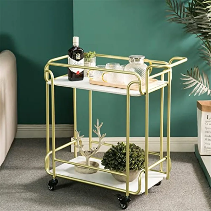 

Golden Hotel Bar Trolley Restaurant Mobile Hand Push Dining Cart Dining Side Table Fruit Cart Commercial E