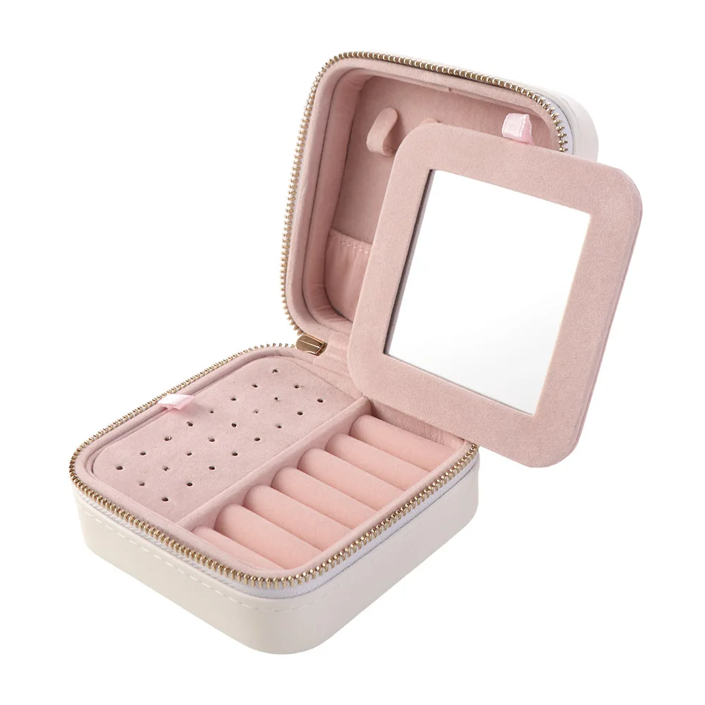 

Portable Solid Color Mirror Jewelry Box Lightweight Large Capacity Jewelry Storage Case Detachable Necklace Storage Box Vacation