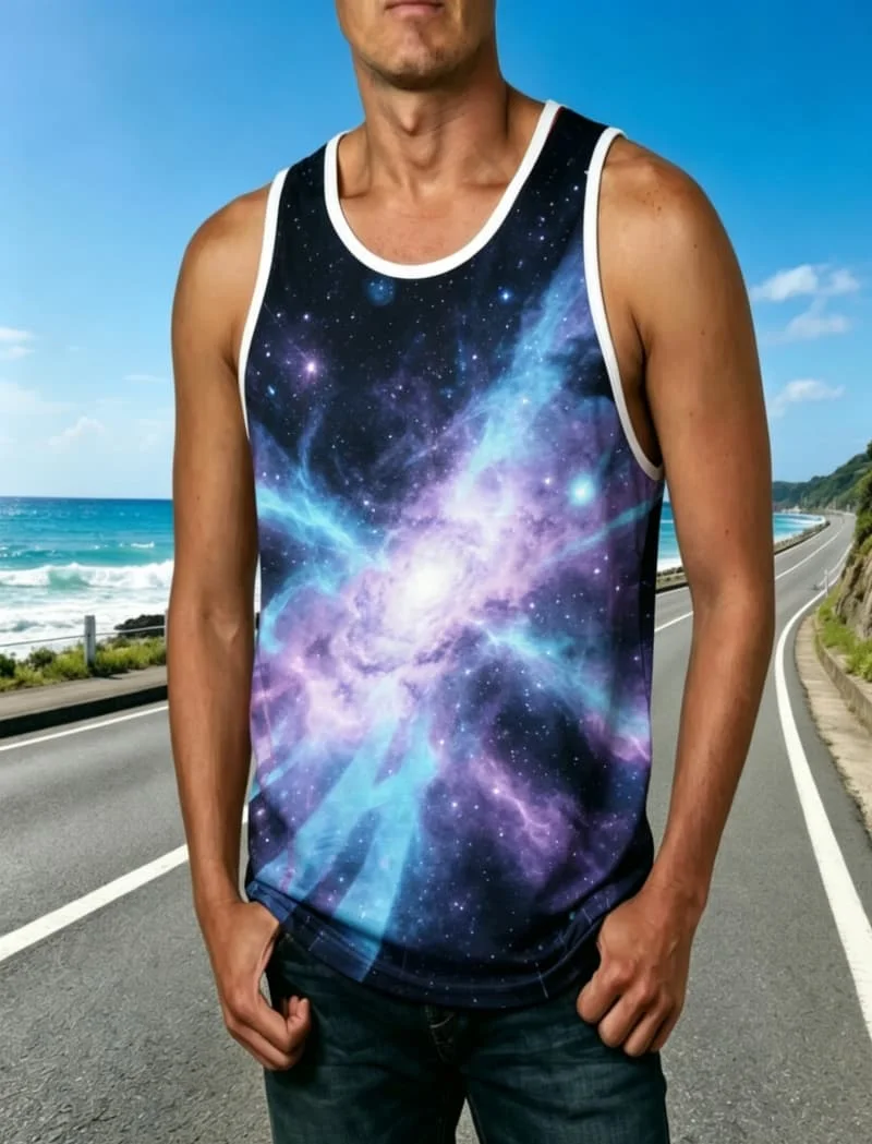 Men's Space Galaxy Nebula Printed Tank Top, Fantasy Style, Suitable for Art Events, Pool Parties, and Daily Gathering Occasions