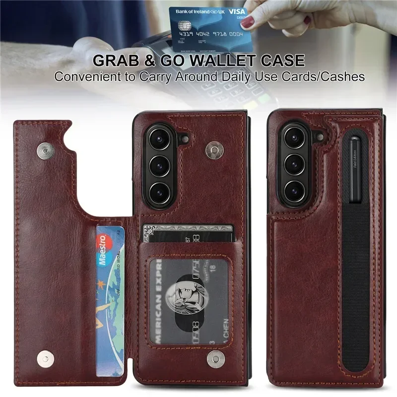 القلم فتحة محفظة جلدية بطاقة جراب هاتف لسامسونج غالاكسي Z أضعاف 7 6 5 4 3 Fold6 Fold5 Fold4 Fold3 Retor فليب حامل غطاء eتوي #3