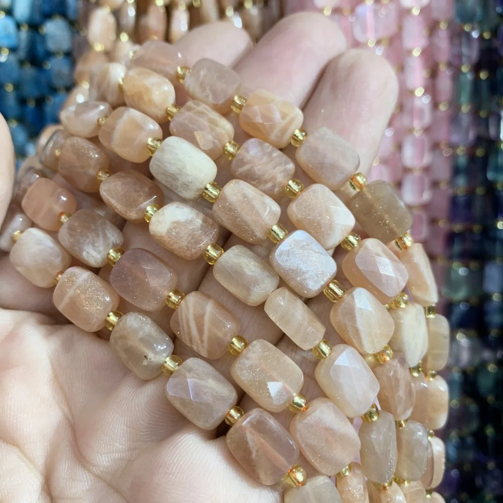 Natural Colored Fluorite square cutting surface 8x10mm moon stone  sunstone Loose Bead DIY  Necklace Bracelet Jewelry Making
