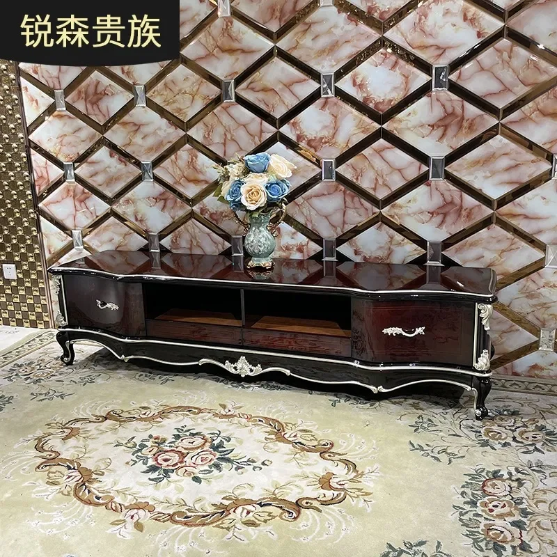 For French Solid Wood TV Cabinet European Carved Flower Decorative Storage Console for Living Room Bedroom Furniture