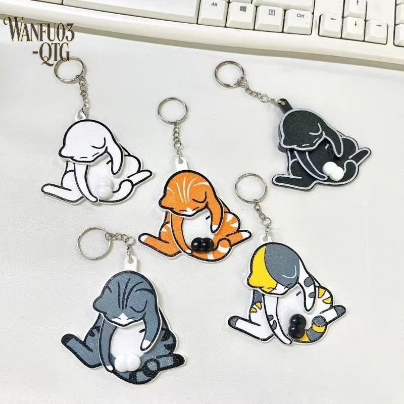 Creative Pull Play Egg Cat Keychain Fidget Toys Cute Funny Rotatable Acrylic Bag Pendant For Women Keyring Purse Bag Accessory