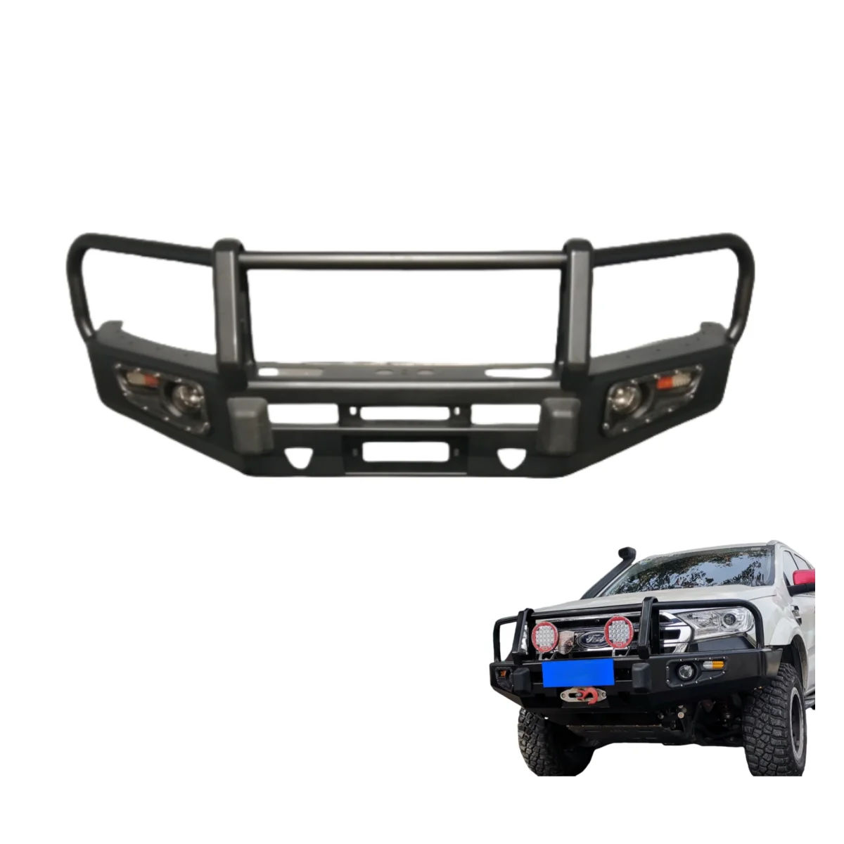 

4*4 Steel Bullpen Bumper for Everest New LED Upgrade with Fog Light Cut-Outs Two Pieces Car Bumper