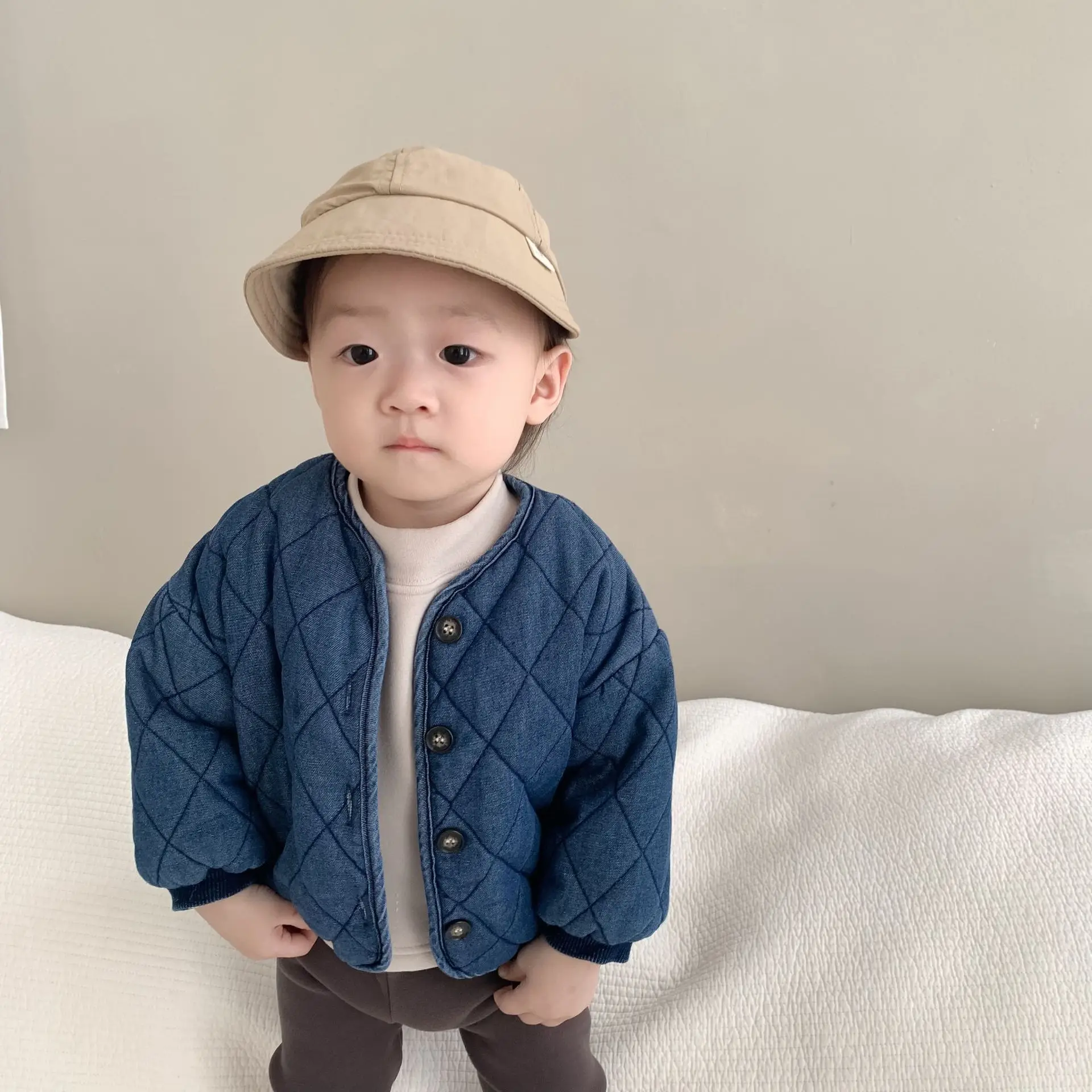 2025 Winter New Baby Long Sleeve Warm Coat Plus Velvet Thick Infant Girl Denim Jacket Toddler Boy Casual Cardigan Kids Clothes