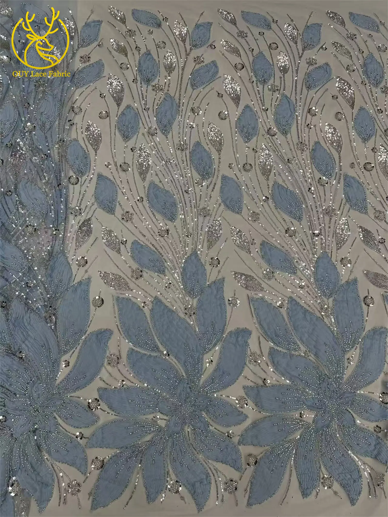 Africa 3D Flower Tulle Beaded Lace Fabric 2025 Latest Hot Sale French Party Nigerian Sequin Lace Fabric Wedding Dress Sewing