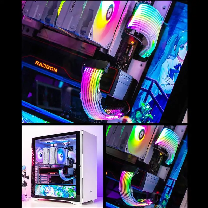 ARGB PSU Power Supply Extension Cable RGB Flow ATX 24Pin PCIe GPU Dual Triple 8-Pin 3x3 Pin Cord Motherboard Extension Cable