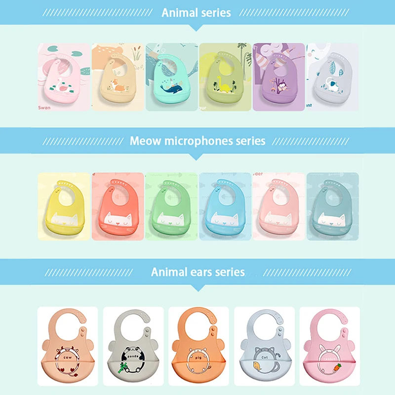 Silicone Baby Bib Waterproof Kids Boy Girl Feeding Stuff Adjustable Feeding Apron Food Grade Cartoon Burp Scarf Toddler Burp Bib