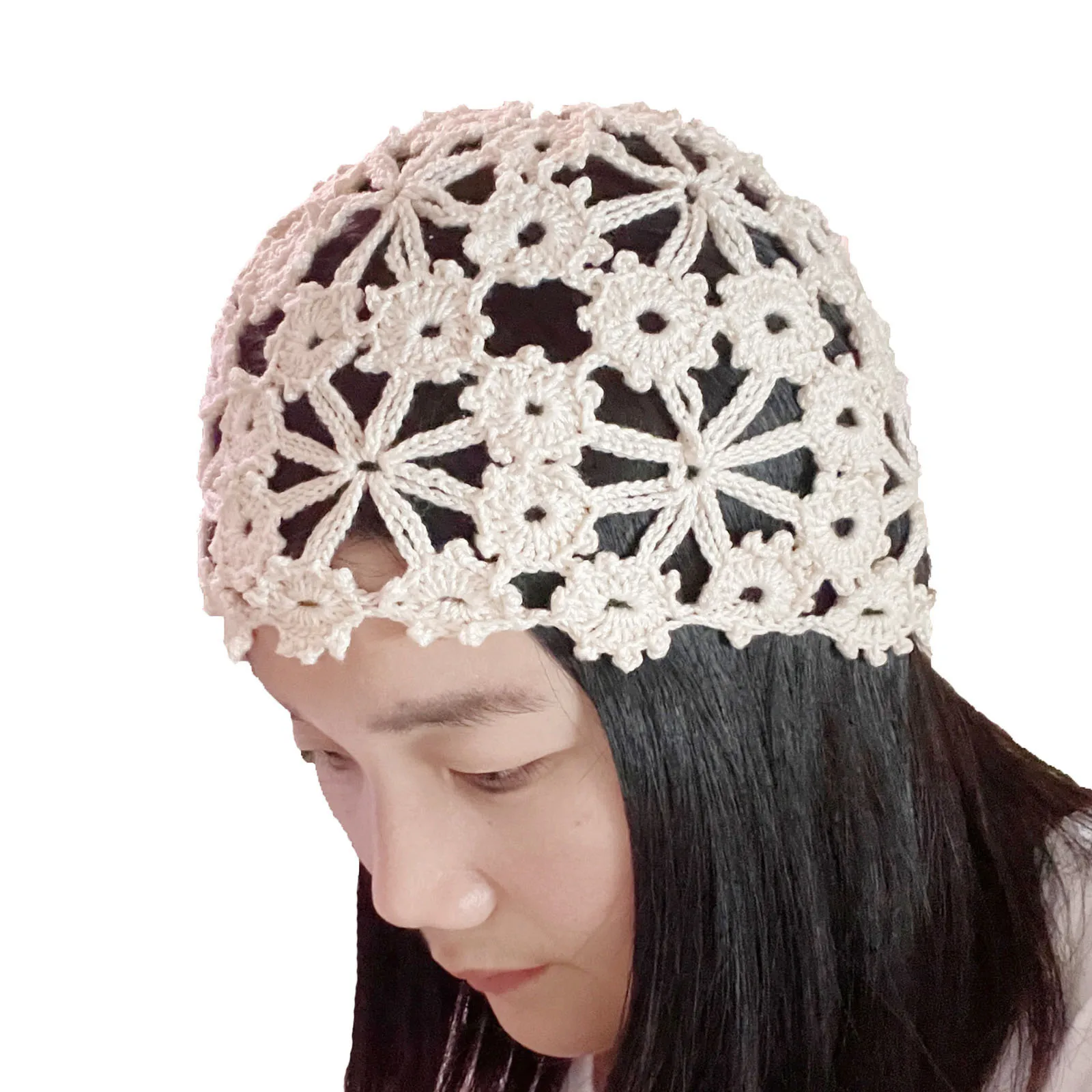 Bomhcs feminino laço crochê crânio bonés floral beanie feito à mão malha chapéus ocos