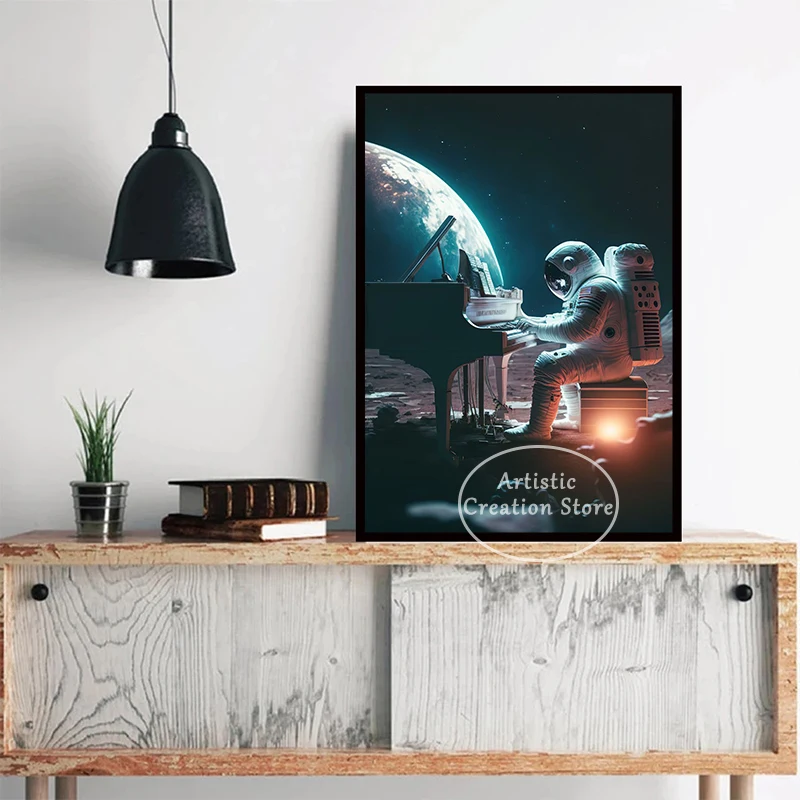 Astronaut Playing Piano Posters Astronaut Space Canvas Painting Prints Pictures Living Room Bedroom Wall Art Home Decor Gifts