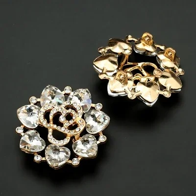 1pcs Metal Rhinestone Fur Coat Buttons for Clothing Collar Decoration Accessories