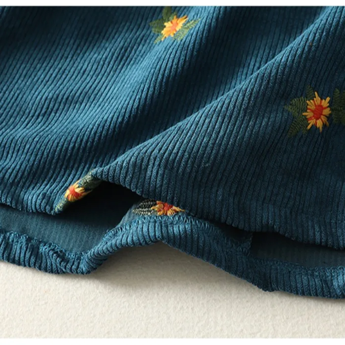 レディースAラインシフォンスカート刺繍入りコットンベルベット秋冬ロング傘スカート通勤カジュアルミッドウエストデザイン