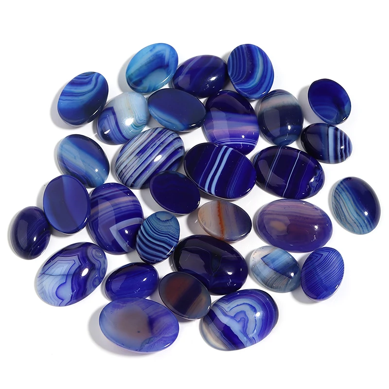 

5pcs/lot 13x18mm 18x25mm Blue Stripe Style Agate Natural Stone Oval Cabochon Beads For Handmade DIY Jewelry Making Findings