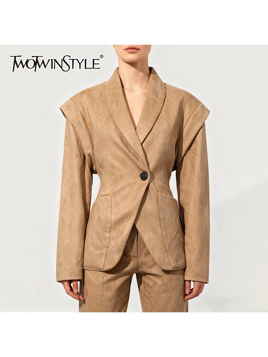 

TWOTWINSTYLE однотонные куртки со сращенными карманами, минималистичные куртки для женщин, туника с длинными рукавами и лацканами, модная куртка, женская осенняя одежда