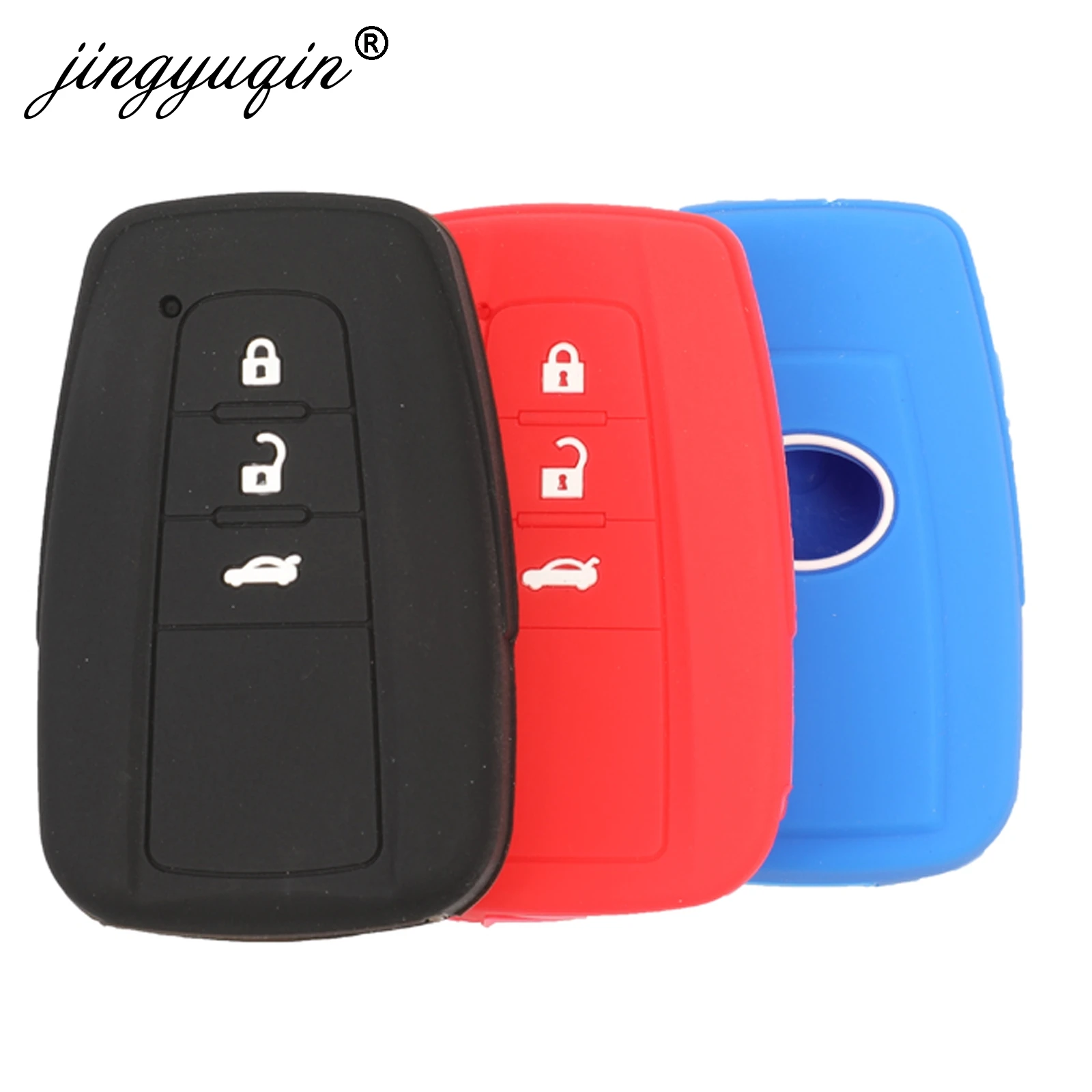 jingyuqin Skin Silicone Key fob Case for Toyota Camry 2017 2018 CHR Prius Corolla RAV4 Remote 3 Button Keyless Cover Protect