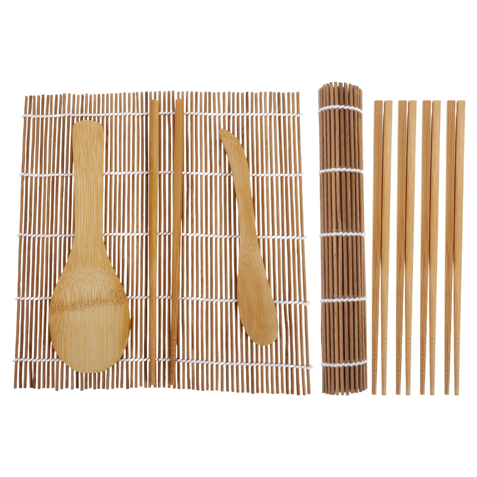 9 pcs Bamboo Making Kit Roller Mat Spatula Chopsticks Rice Paddle Spreader Japanese Cooking Tools Beginner