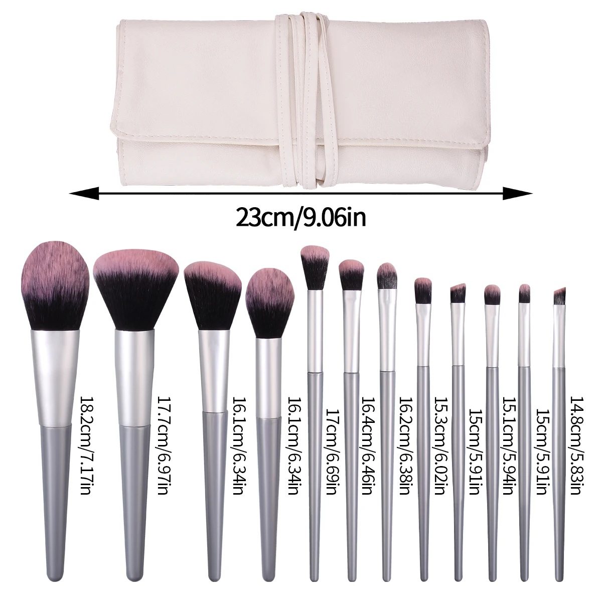 12PCS high-quality multi-purpose facial makeup brush set &1PCS large-capacity portable 12-hole makeup brush strap bag