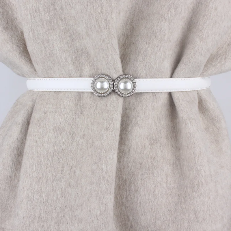 

Elegant Women Pearl Waist Belt Elastic Buckle Pearl Female Girls Dress Belt