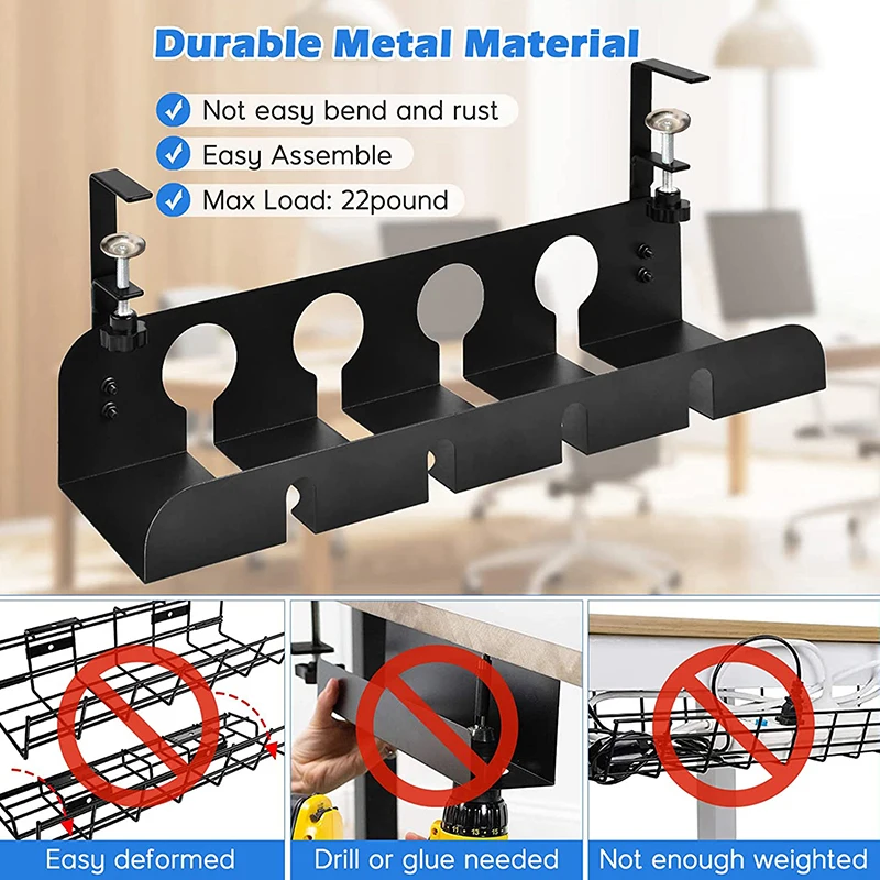 Metal Under Desk Cable Organizer Management Computer Wire Cable Winder Desktop Laptop PC Tidy Clips For Home Supplies