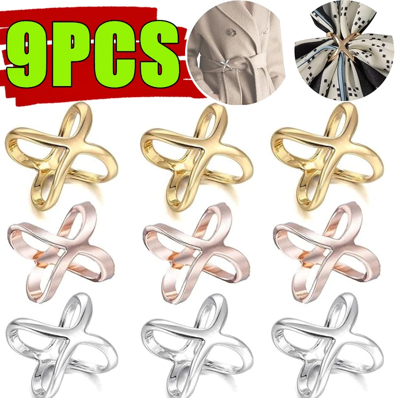 Broches de Metal en forma de X con Clip para bufanda cruzada para mujer, hebilla para bufandas con lazo hueco, soporte para chales, hebilla para corbata, accesorios de ropa, 1-9 Uds.
