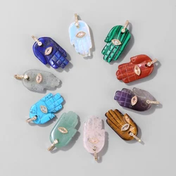 1PC Fashion Hamsa Fatima Hand Shape Pendant Natural Stone Labradourites Tiger Eye Charm Women Men Jewelry Making DIY Necklaces