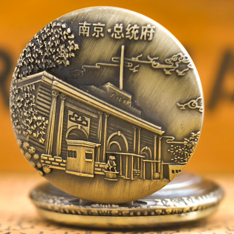 ساعة جيب صدفية برونزية عتيقة للطلاب والطلاب ، نانوب ، قصر منحوت ، قلادة كوارتز ، هدية