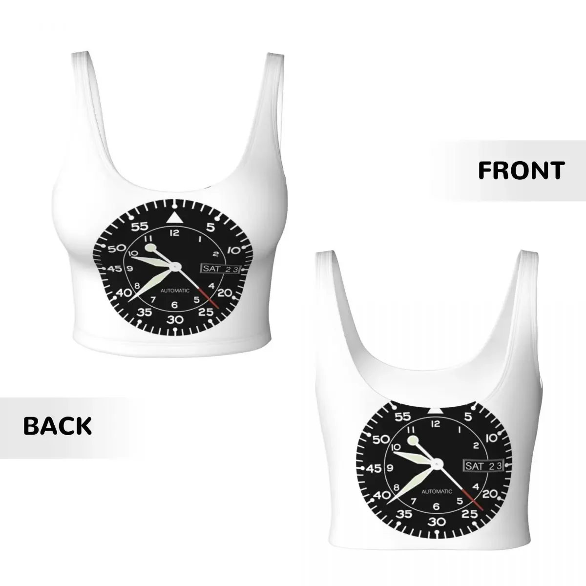 Custom Seiko Aviation Flieger Watch Face (Automatic) Sticker Women Sports Vest Bra Gym Workout High Impact Yoga Crop Tank Tops