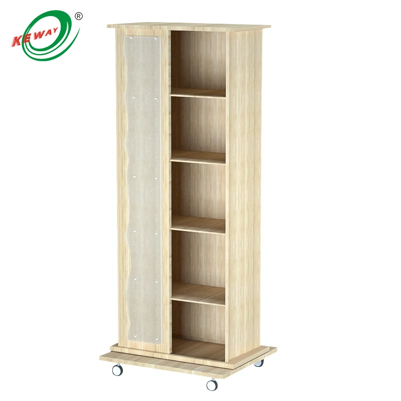 custom.Factory directly sale 5 layer display rack with wheel rotating shelf portable store ceiling display wooden shelf