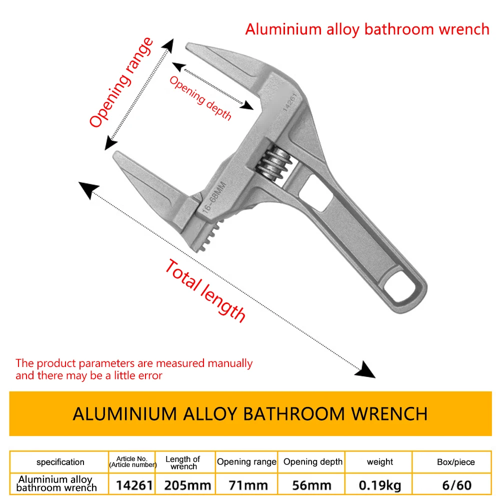 6/8/10inch Adjustable Spanner Large Opening Bathroom Spanner Faucet Pipe Tubing Hand Repair Tool Multifunctional Nut Sink Wrench