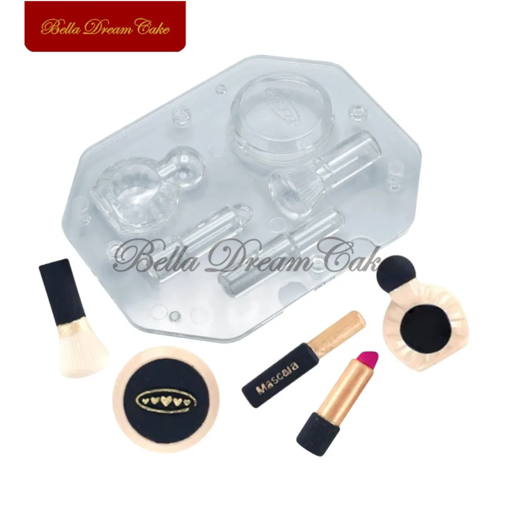 

2pcs/set 3D Perfume Bottle/Brush/Lipstick Design Plastic Chocolate Mold DIY Mousse Candle Mould Cake Decorating Tools Bakeware