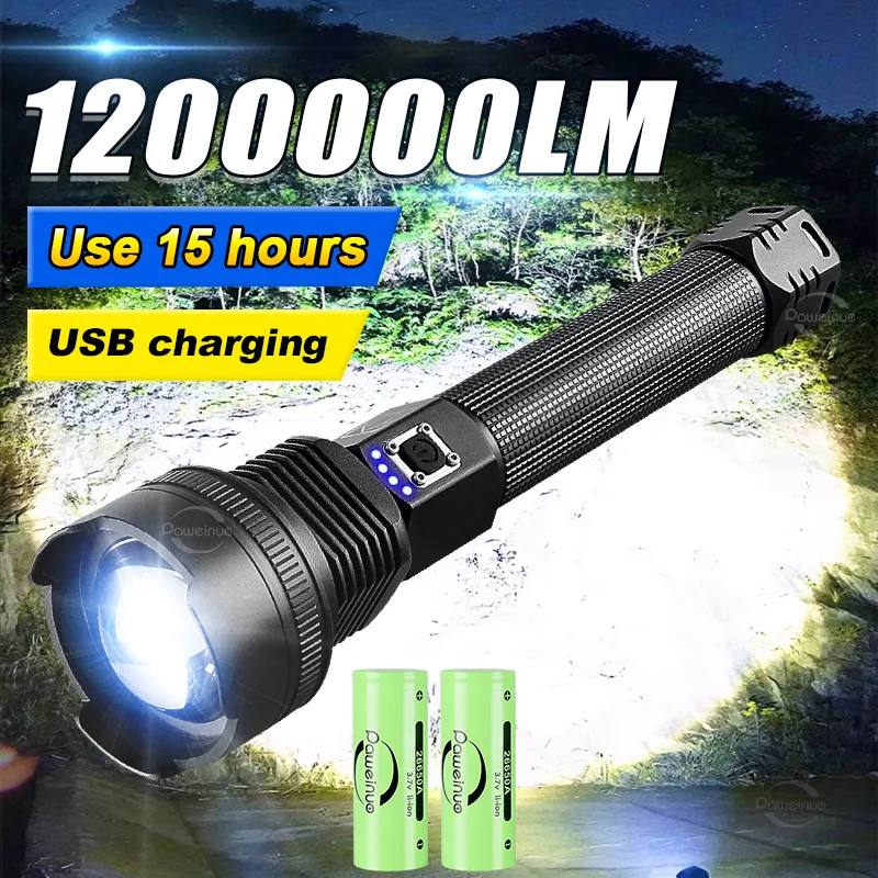 Ultra Bright Emergency Tactical Flashlight High Power XHP300 Large Aperture Led Torch USB Rechargeable Camping Light Flashlights