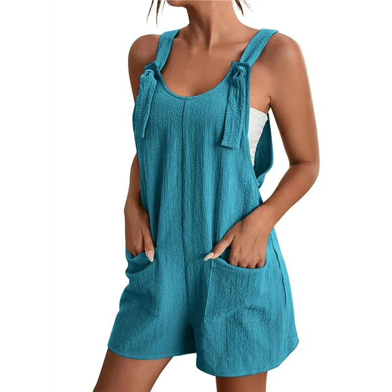 

Women's Summer Fashionable Short Jumpsuits, Casual Sleeveless Jumpsuits With Pockets-A55G