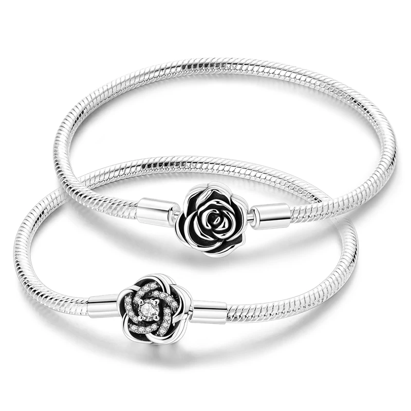 زوجين سوار 925 فضي اللون مثير الأسود روز الزركون ثعبان سلسلة أساور للمرأة رجل رومانسية فاخرة مجوهرات هدية عيد #1