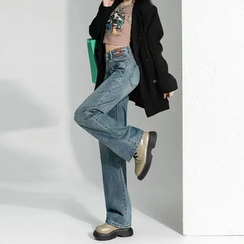 

Свободные джинсы Y2K, повседневные женские брюки, винтажные брюки, свободный крой, широкие эластичные удобные модные женские джинсы большого размера