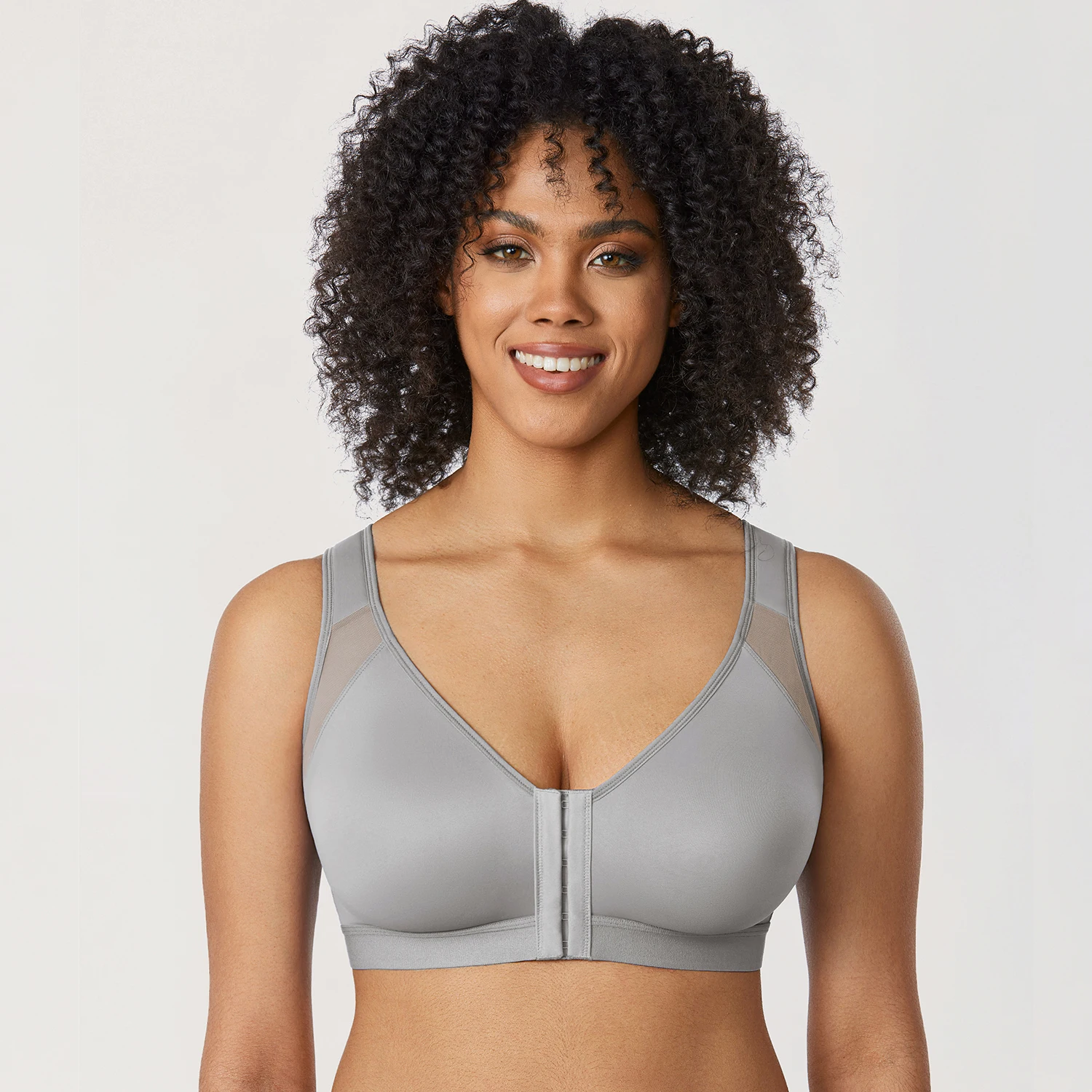 Women's Front Closure Full Coverage Wire Free X Shape Back Support Improve Posture Bra 34-46 B C D DD E F 34-42 44 46