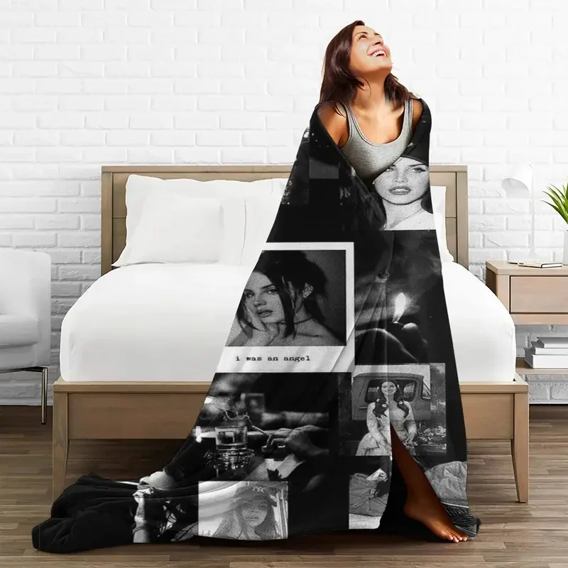 Lana Del Rey Plaid Blanket Sofa Cover Flannel Decoration Retro Collage Warm Throw Blankets for Bed Outdoor Rug Piece