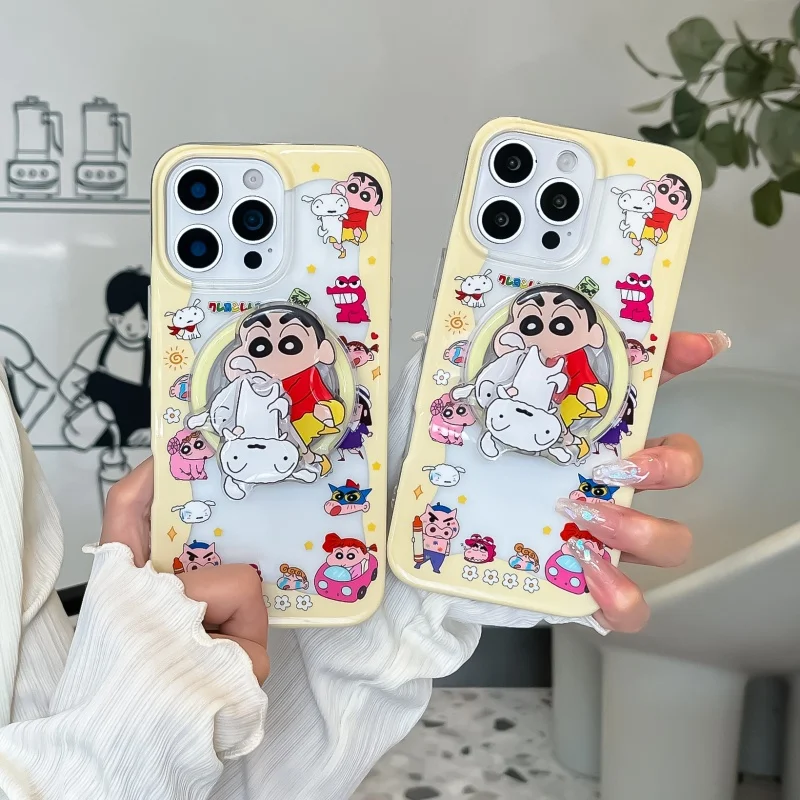 

Cute cartoon Crayon Shin -chan Magsafe Wireless Charging Case for iPhone 13 14 15 16 Pro Max Shin -chan rotate Magnetic Holder﻿