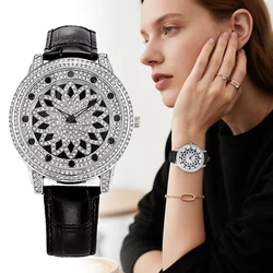 Fashionable Full Diamond Lucky Star Rotating Leather Watch for Men and Women
