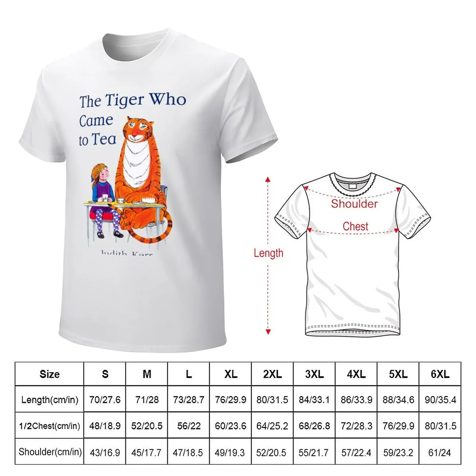 The Tiger Who Came To Tea classic vintage cover illustration T-shirt for a boy tees tops mens big and tall t shirts