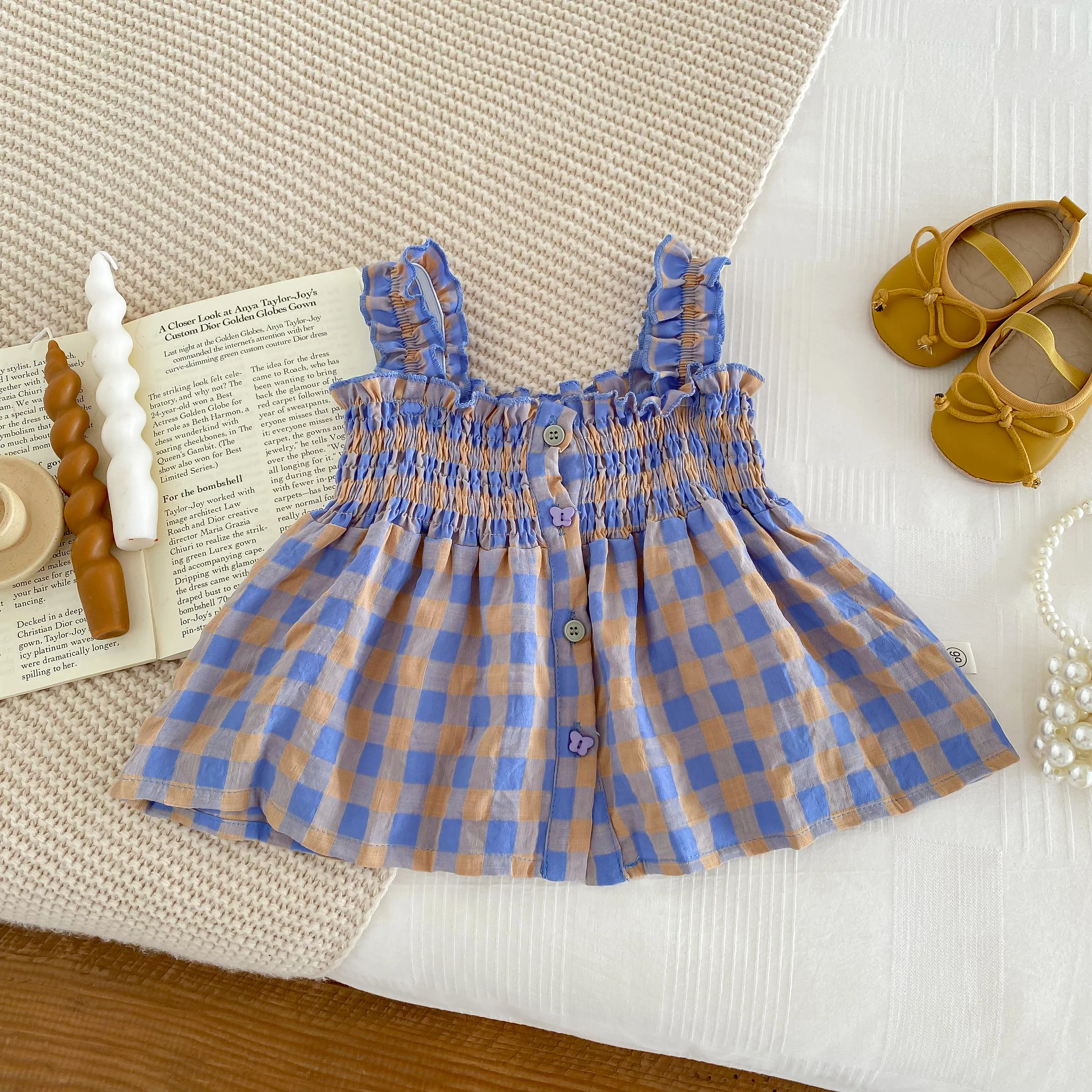 Korean Fashion Newborn Clothes Baby Girls Summer Thin Purple Plaid Singlet Top + Shorts Two Piece Set 0-2yrs